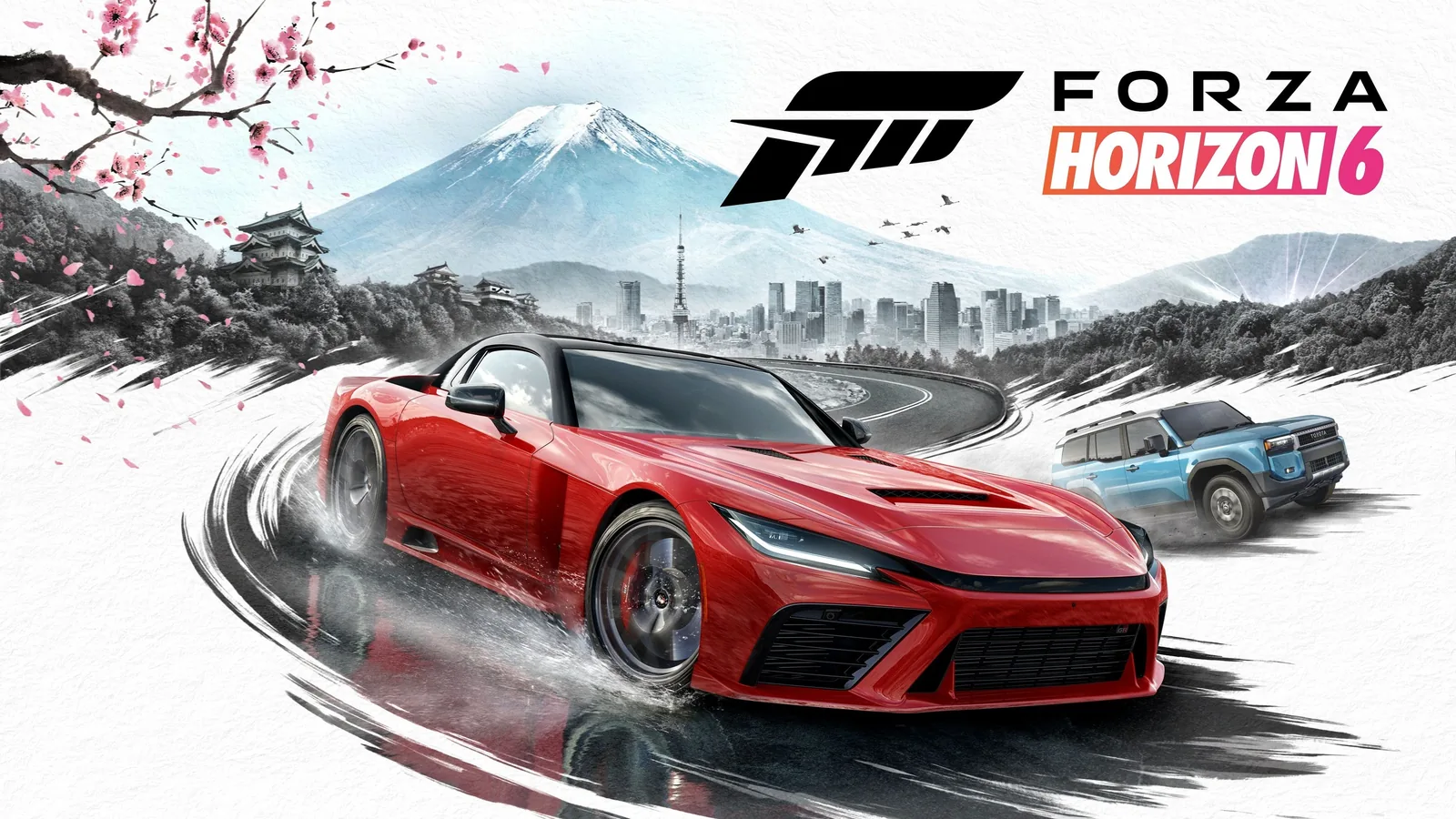 تصویر رسمی Forza Horizon 6 با کوه فوجی و خودروی قرمز